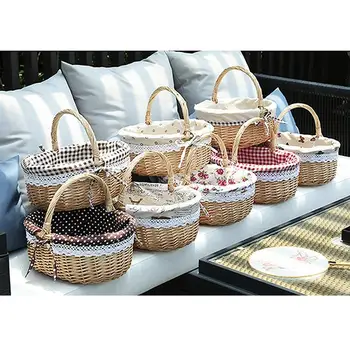 

Hand Woven Picnic Basket Gift Basket Wicker Storage Basket Linen Inner Basket For Storage Use Home Storage Basket
