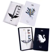 Английская каллиграфия Лебедь винтажная ручная работа стеклянная Dip Ручка с 2 чернилами Подарочная коробка для письма канцелярские перьевые ручки L41E