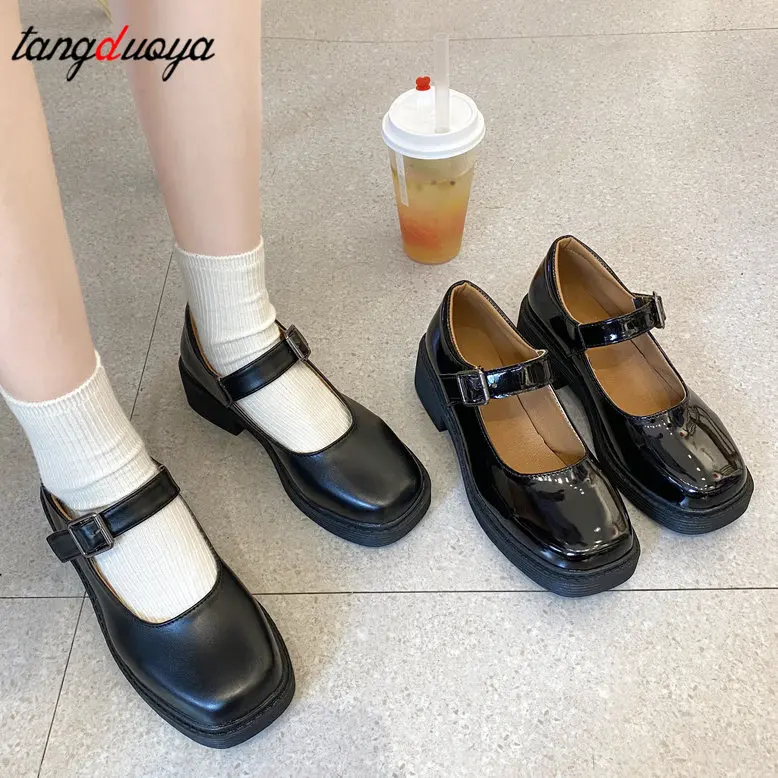 Mary Jane-zapatos de plataforma con hebilla y punta redonda para mujer, zapatillas informales de lolita, para fiesta, otoño
