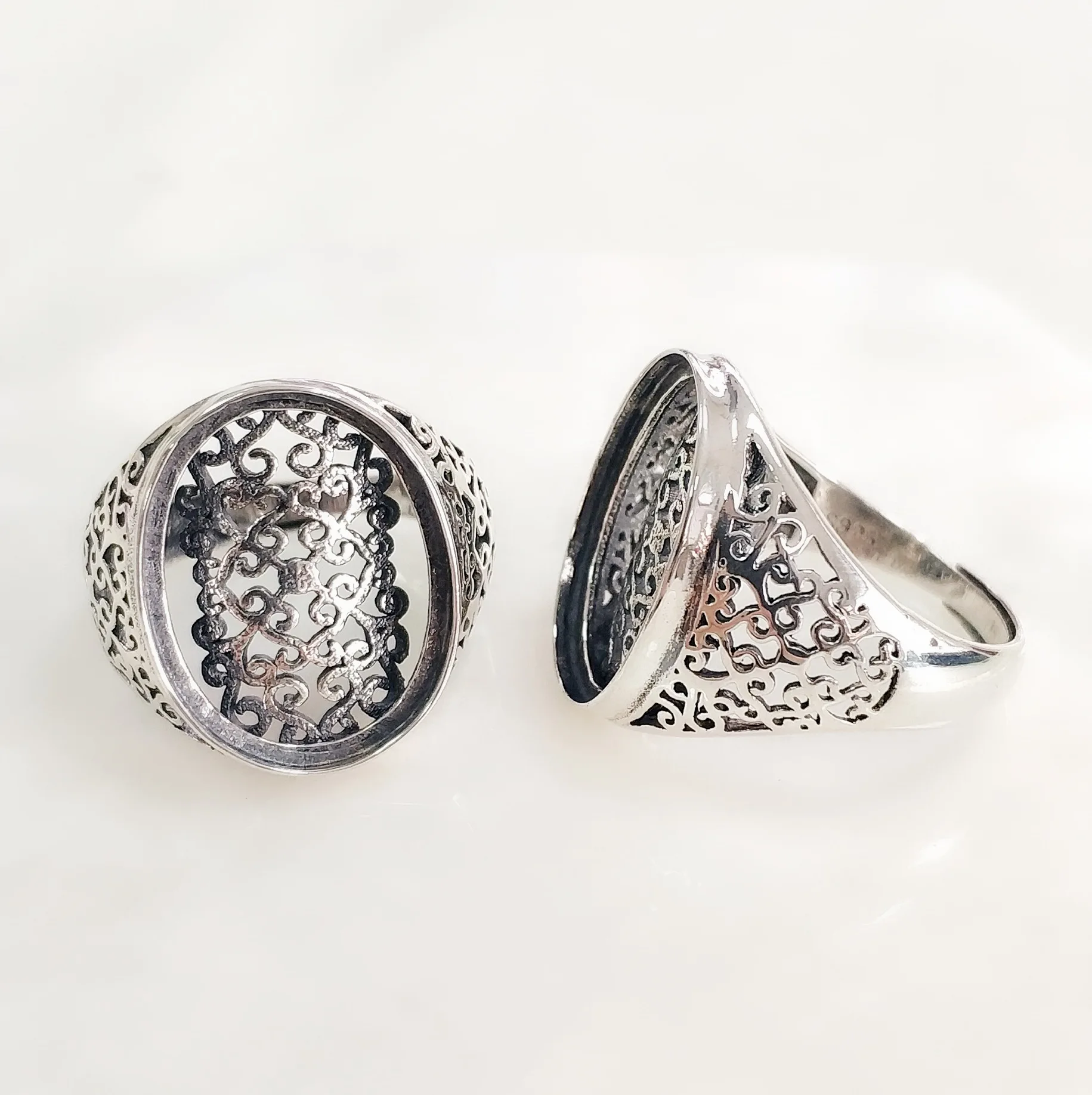 14*19mm 925 STERLING SILVER men's Semi Mount Bases Blanks base blank Pad VINTAGE rings ring Setting set diy A4392