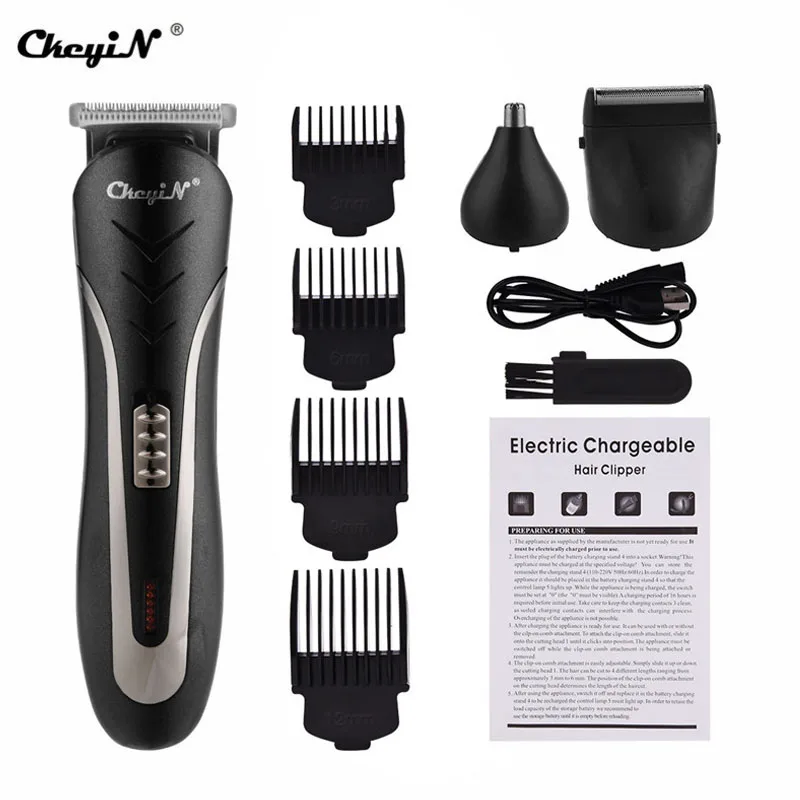 

CkeyiN 3 in 1 Rechargeable Men Hair Clipper Cutting Waterproof Wireless Electric Shaver Beard Nose Ear Shaver Hair Trimmer Razor