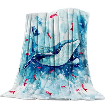 

Portable Soft Blanket Animal Artistic Blue Whale Throw Blanket Warm Sofa Bed Sheets Christmas Decorations For Home Blankets
