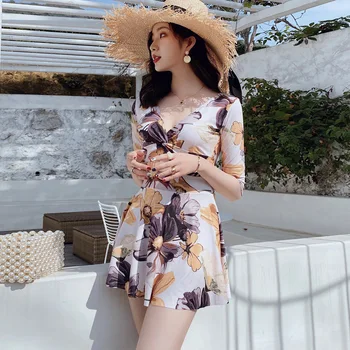 

Female Swimsuit Women Swimwear One Piece Women's Bathing Suits Summer Swimsuits Skirt Short Long Sleeve Large Size Fat Covering