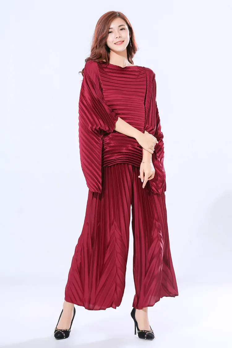 MIYAKE pleat костюм плиссированная серия Удобная блестящая ткань плиссированная рубашка+ Слаксы