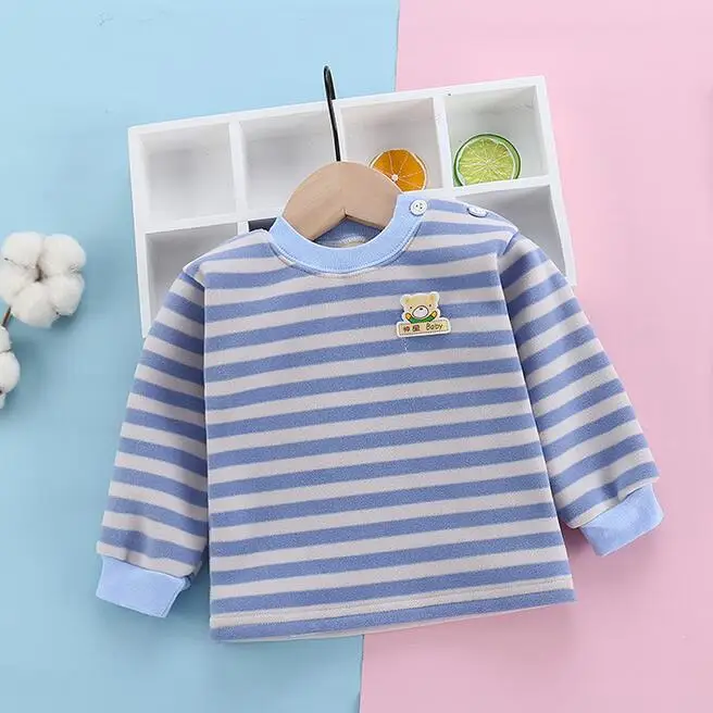 Зимний свитер для новорожденных мальчиков и девочек, детские рубашки, хлопковые бархатные плотные топы для малышей, свитер, плотная одежда - Цвет: 2