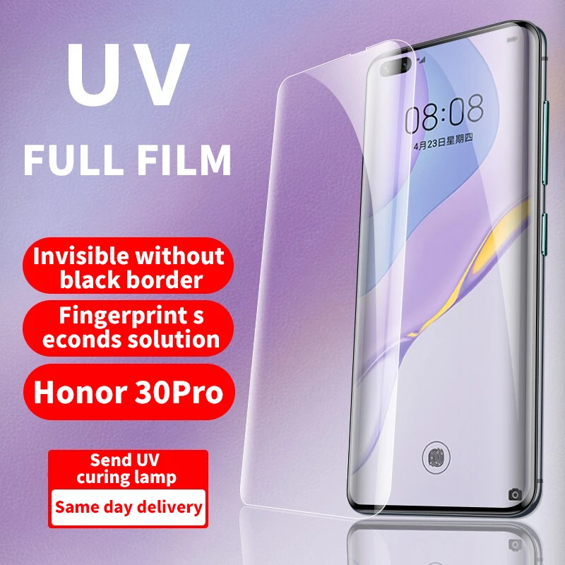УФ-протектор экрана из закаленного стекла для Huawei Honor 30 30S X10 5G УФ-жидкий клей
