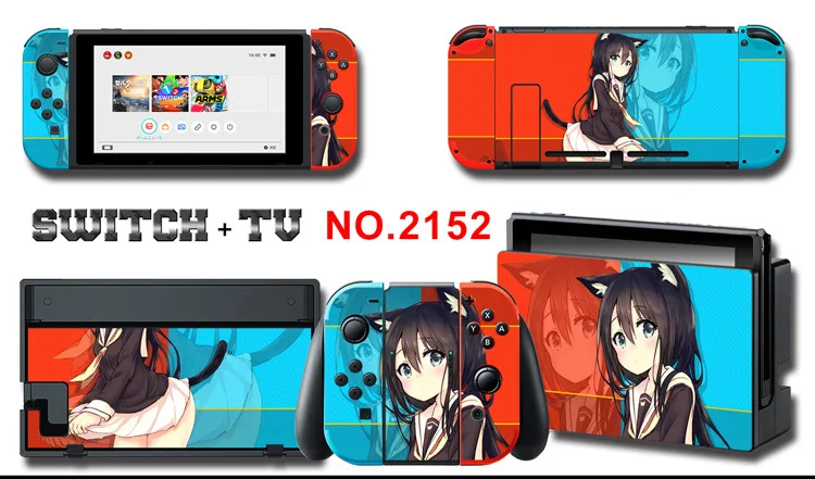1set New Cute Anime Full Body Sticker for NS Switch Protective Cover Skin Colorful Art for Game Console Joy-Con Controller Decor