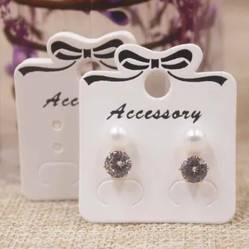 

100Pcs White Paper 3.5*4cm Bow Jewelry Display Stand Card Earrings Studs Packing Hang Tag Holder Display Package Cards