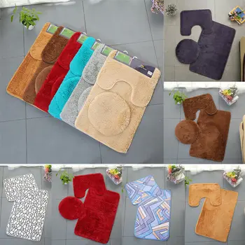 

Bath Mat 3 Piece Bath Mat Toilet Set Seat Cover Non-Slip Shower Floor Washable