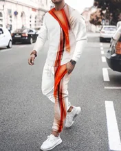 

Spring/Autumn Street Large Size Men's T-shirt Long Sleeve Suit Round Neck Geometric Line 3D Printing Fashion T-shirt Male S-4XL
