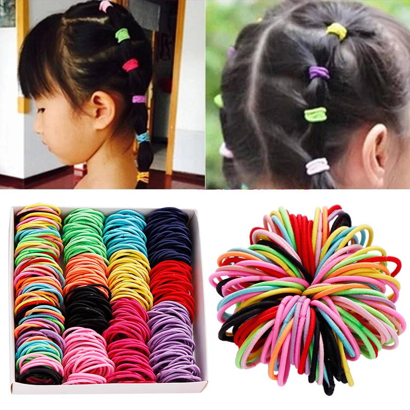100pcs Set Scrunchie Nylon Elastic Hair Bands Children Girls Candy Colors Rubber Band Headband Fashion Hair Accessories Girl S Hair Accessories Aliexpress