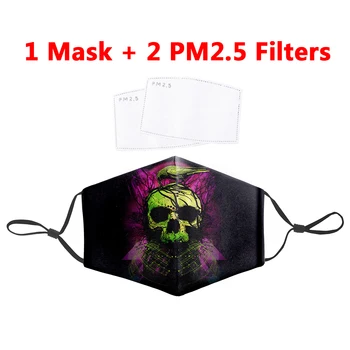 

3D Horror Skull Print Masks with 2 PM2.5 Filter Mouth Mask Cartoon Reusable Mouth-Muffle Mask Dust bacteria Proof Flu Mask