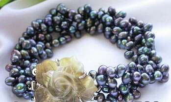 free shipping >>>4row 7mm black rice freshwater pearl bracelet