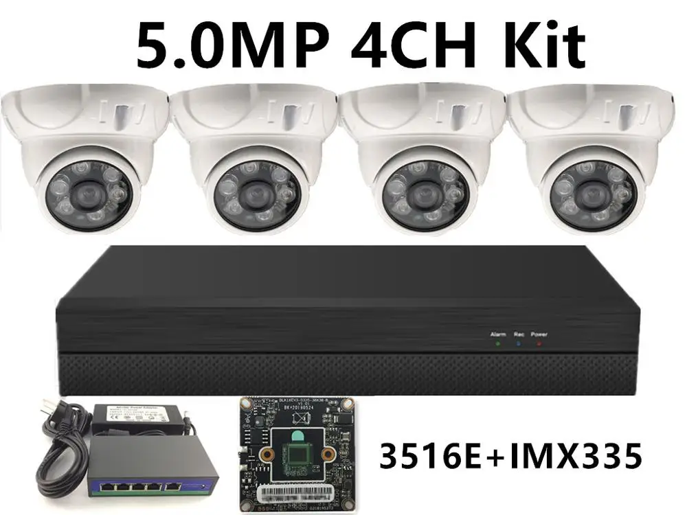 4CH IP комплект видеонаблюдения 5.0MP 4.0MP 3.0MP 2.0MP IP металлическая потолочная купольная камера IRC Инфракрасный 48 в PoE переключатель NVR CMS XMEYE P2P Облако