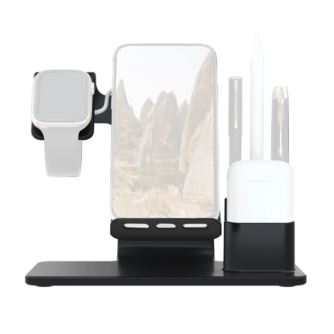 Multifunction Pen Holder 15W Fast Wireless Charger Dock Station Stand 3 in 1 for Apple Watch / AirPods / for iPhone 11 Pro XS X