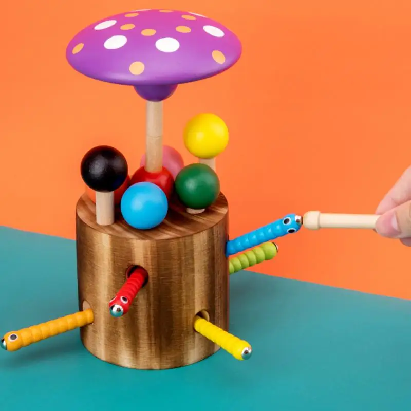 Магнитные 3D деревянные игрушки-паззлы ловить червя игра Магнитные деревянные игрушки гриб крыша обучающая головоломка ребенок ловить насекомых червь игра