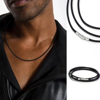 

MEN'S LEATHER NECKLACES URBAN SURVIVAL GEAR TYPES BRAIDED NECKLACE CHAIN 2MM 3MM MALE JEWELRY 16 AND 30 INCH
