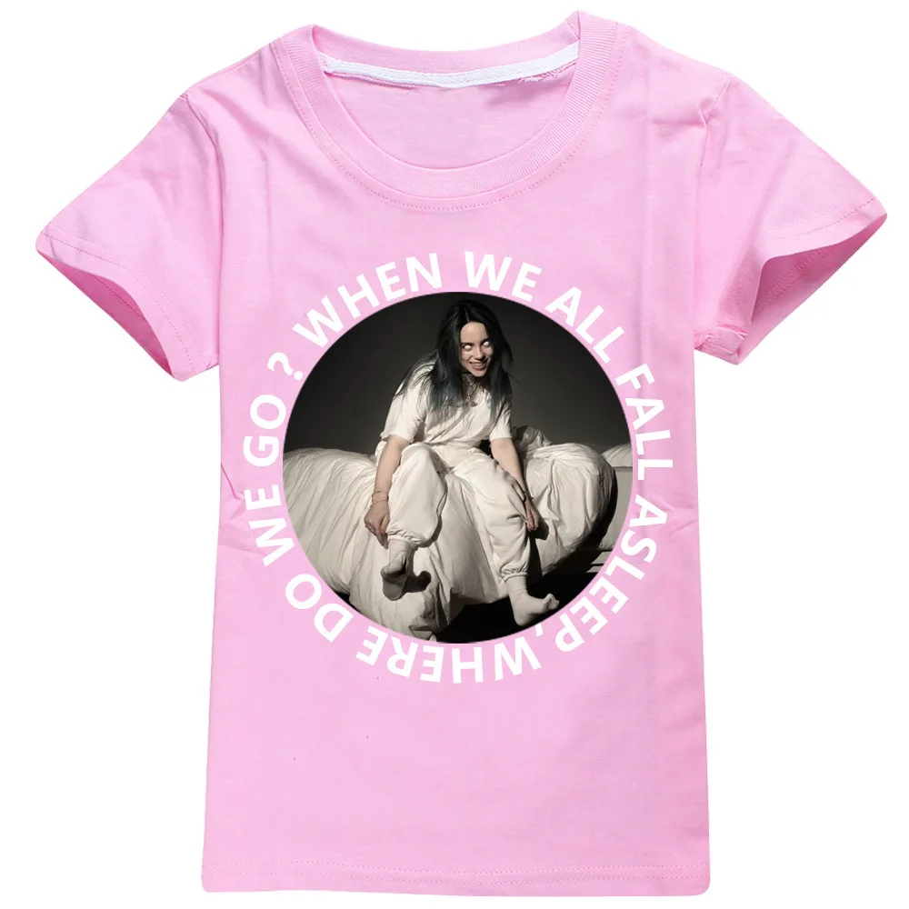 Billie Eilish/футболка уличная одежда в стиле хип-хоп для больших девочек, Повседневная крутая футболка с короткими рукавами детские футболки с графикой для мальчиков, Популярные топы с певицей - Цвет: 8477pink