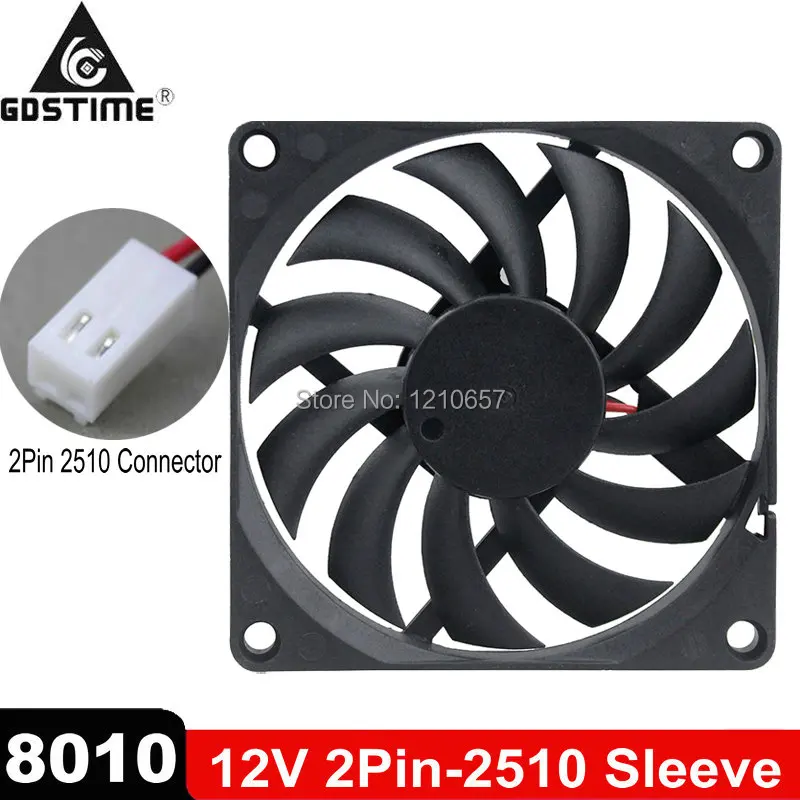 Gdstime 80 мм DC 12 В 2Pin 2510 Разъем 8010 8 см Бесщеточный вентилятор охлаждения 80x80x10 для