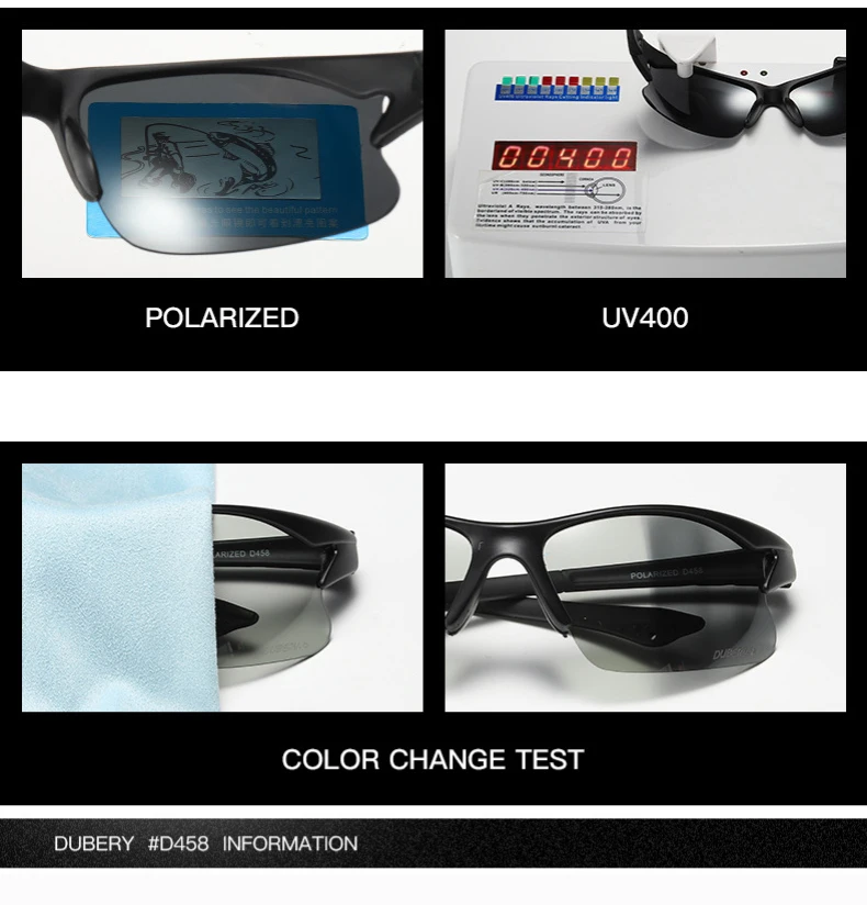 DUBERY Sport Style Polarized Sunglasses Men Travel& Fishing Half Frame Sun Glasses Photochromic Lens UV Goggles KD104