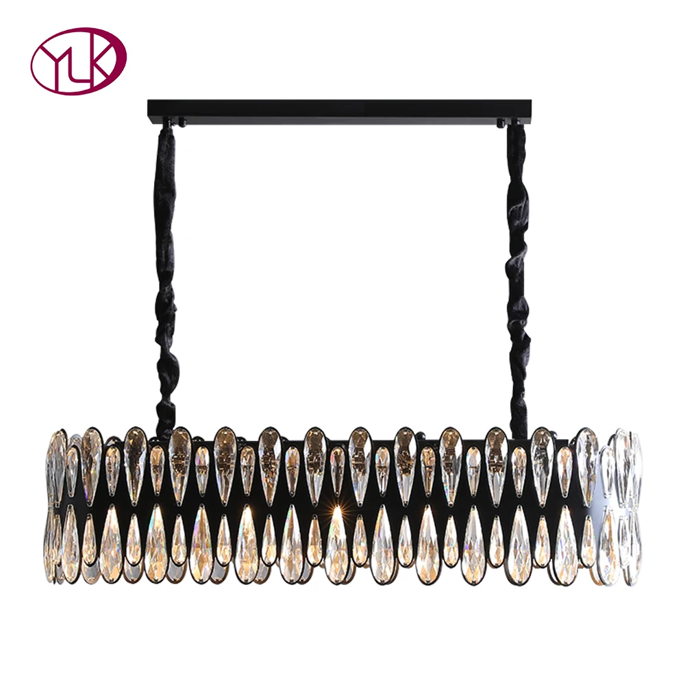 

New Luxury Rectangle Crystal Black Chandelier Lighting For Dining Room LED Bulbs Light Fixtures Home Decoration Hanging Lamps