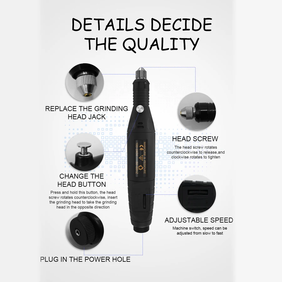 20000 RPM Electric Nail Drill Bits Machine Set Mill Nails Professional Equipment Nails Props And Tools 5