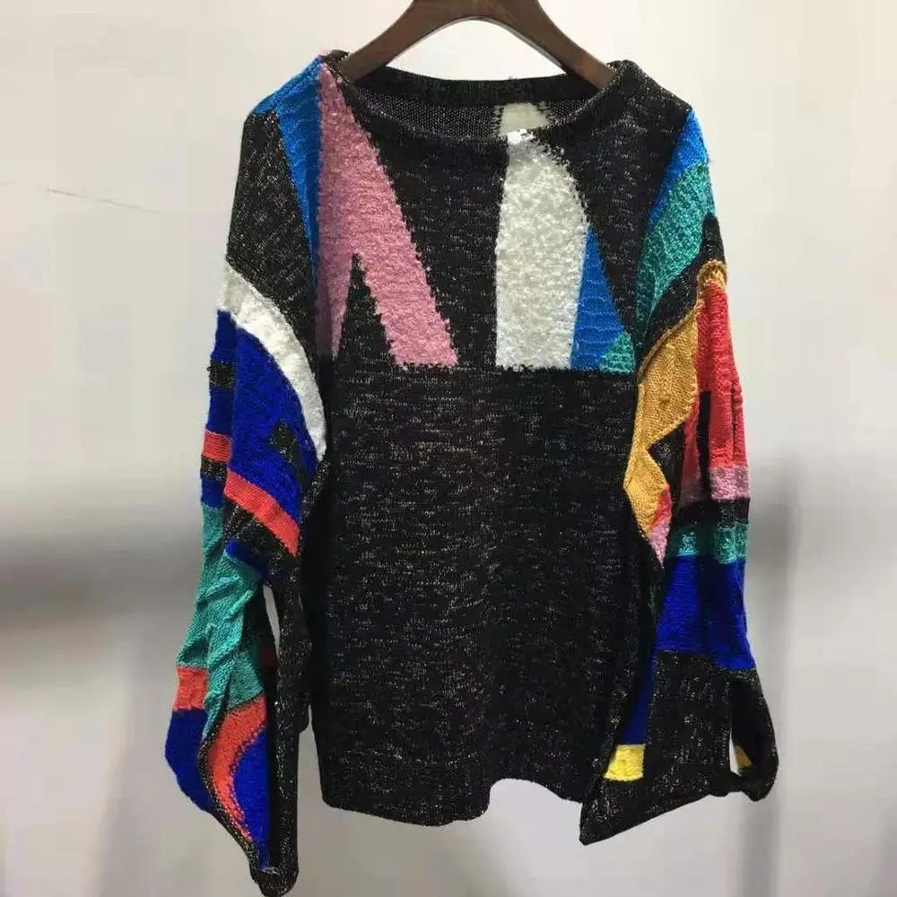 Высокое качество Модный разноцветный кашемировый свитер женский блестящий топ - Цвет: Черный