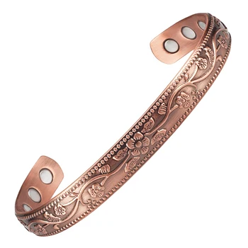 

Wollet Jewelry Magnetic Therapy Pure Copper Bangle For Women Plaw Flower Patterned Magnets with 2500 gauss Health Anti Arthritis