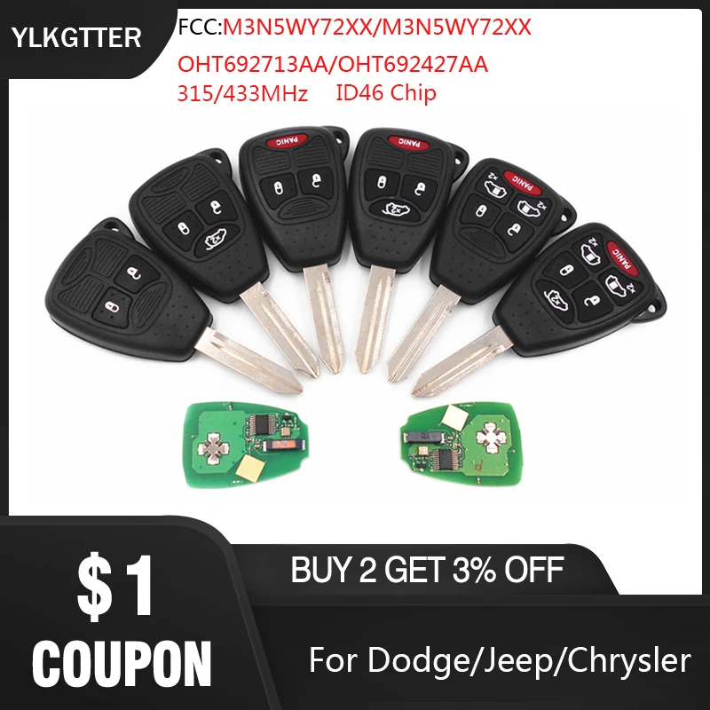 YLKGTTER 315/433 Мгц дистанционный ключ для Dodge Dakota Durango зарядное устройство для Jeep Grand Cherokee Chrysler 300 брелок с ID46 чипом