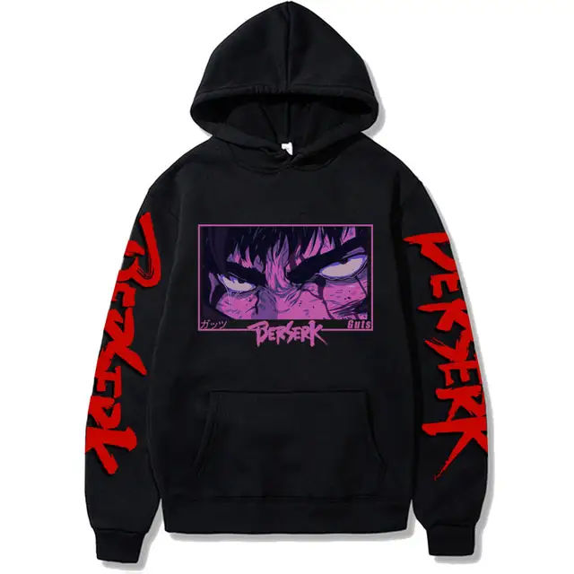 Anime Hoodie Berserk Harajuku Guts Eyes Manga Hoodies Sweatshirt Graphic Winter Pullover Fashion Long Sleeve Men/Women Hoody Black1
