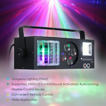 

60W 4 in 1 Laser Strobe Magic Ball Stage Light Remote Control 9 Channels DMX512 Sound Activated for Home Party DJ Show Lightings