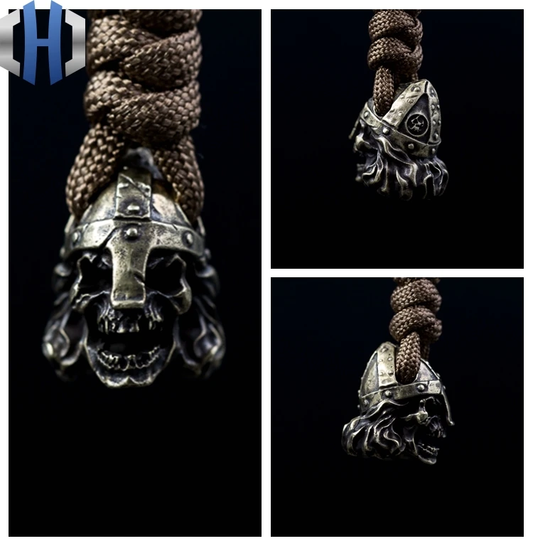Original Nordic Samurai Skull Helmet Handmade Knife Beads Pendant Outdoor EDC Copper Paracord Beads