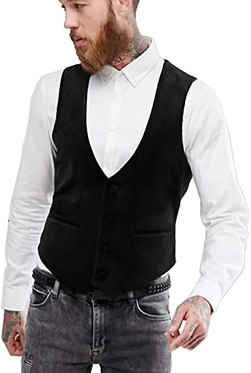 Men's Velvet Casual Groom Vest British Style Slim Fit Suit Jacket Prom