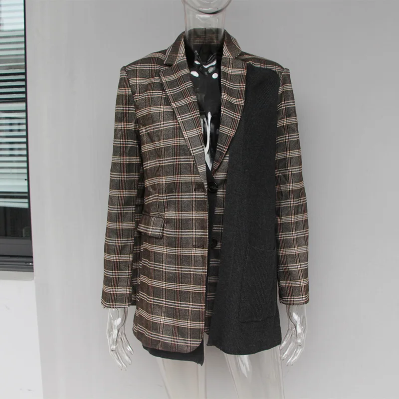 Women Coat Women's Small Suit Classic Plaid Irregular Coat