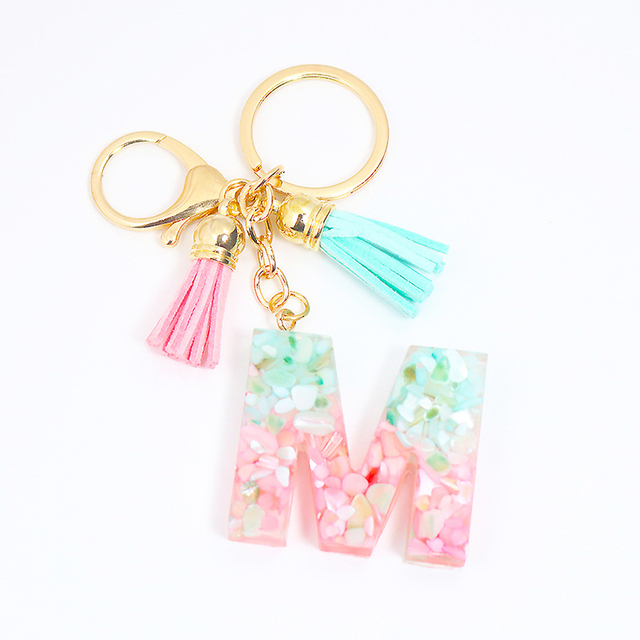 Acrylic Letter Keychains English Alphabet Crystal Women Key Chains Ring Tassels Keyring Holder Pendent Gift Accessory