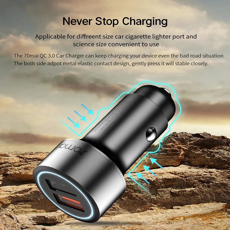 Металлический Чехол 3A 70mai QC 3,0 quick charge 2USB port 70mai автомобильное зарядное устройство 70 mai mini Dual USB для телефонов Xiaomi Mi9 huawei P30