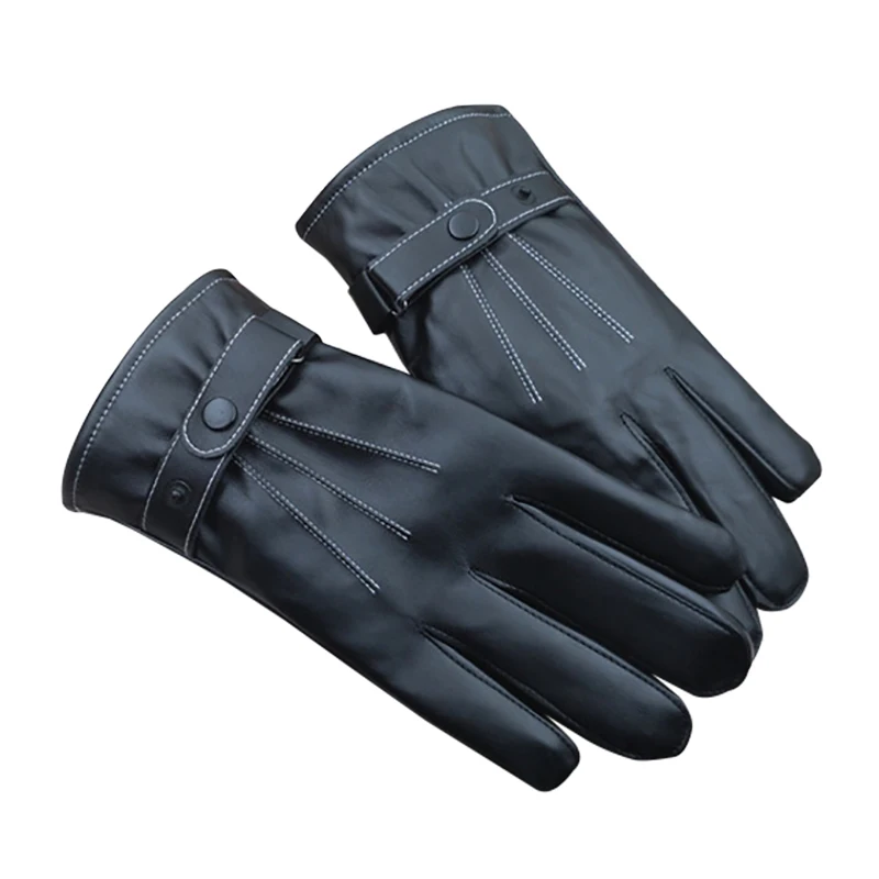 

Sparsil Men Pu Leather Gloves Women Touch Screen Full Finger Gloves Black Riveted Clasp Velvet Warm Fleece Fishing Mittens