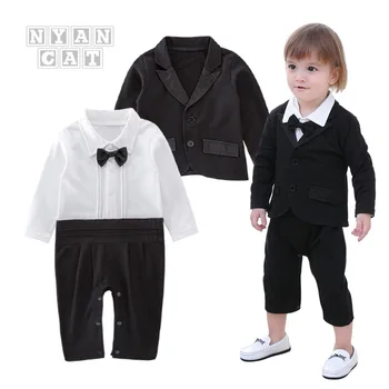 

Is Infant Toddler Boys Classic Gentleman Rompers With Bow Tie And Blazer 2 pcs Set Baby Handsome Boy Clothes
