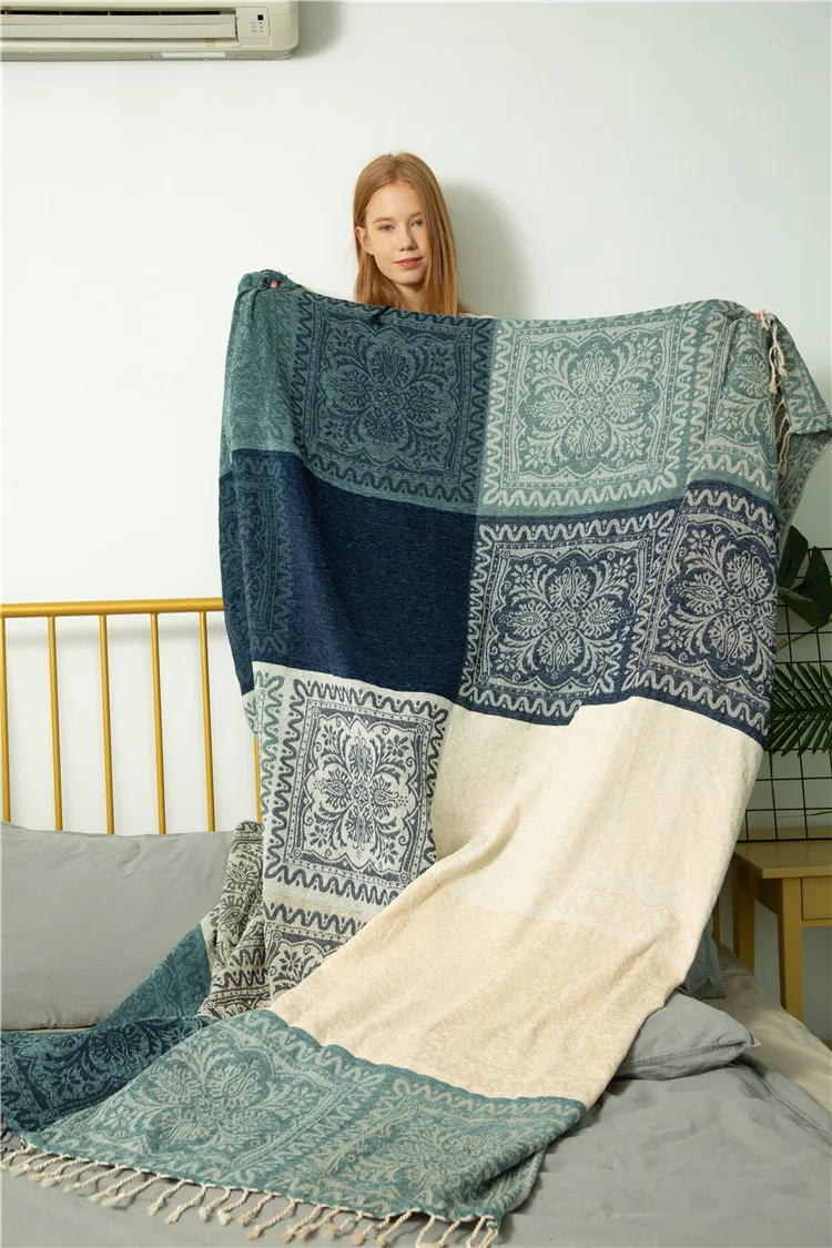 Mediterranean American chenille sofa cushion Colorful Bohemian Chenille Plaids Sofa Large Cobertor Blanket With Tassel | Дом и сад