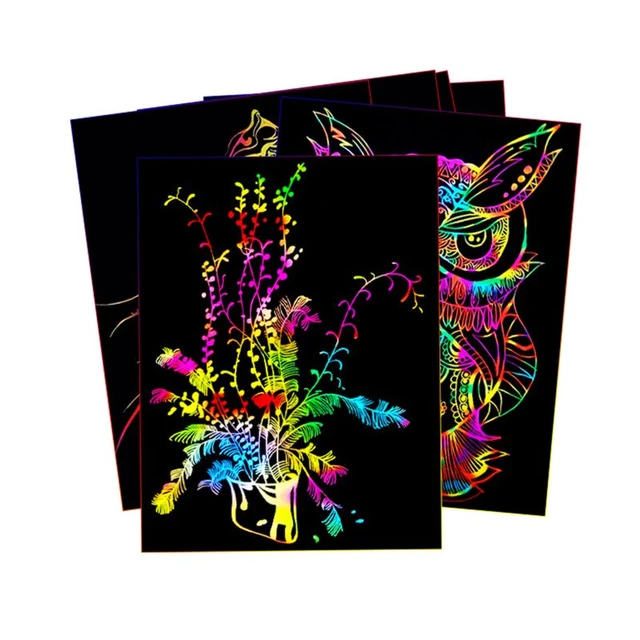 Rainbow Scratch Paper Art Set for Kids w/ Wooden Stylus (50 Pcs)