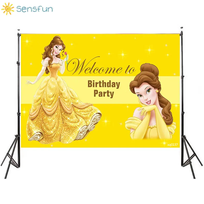 

Sensfun Cartoon Princess Theme Backdrops Yellow Girl Birthday Party Photographic Background for Photo Studio 7x5FT Vinyl