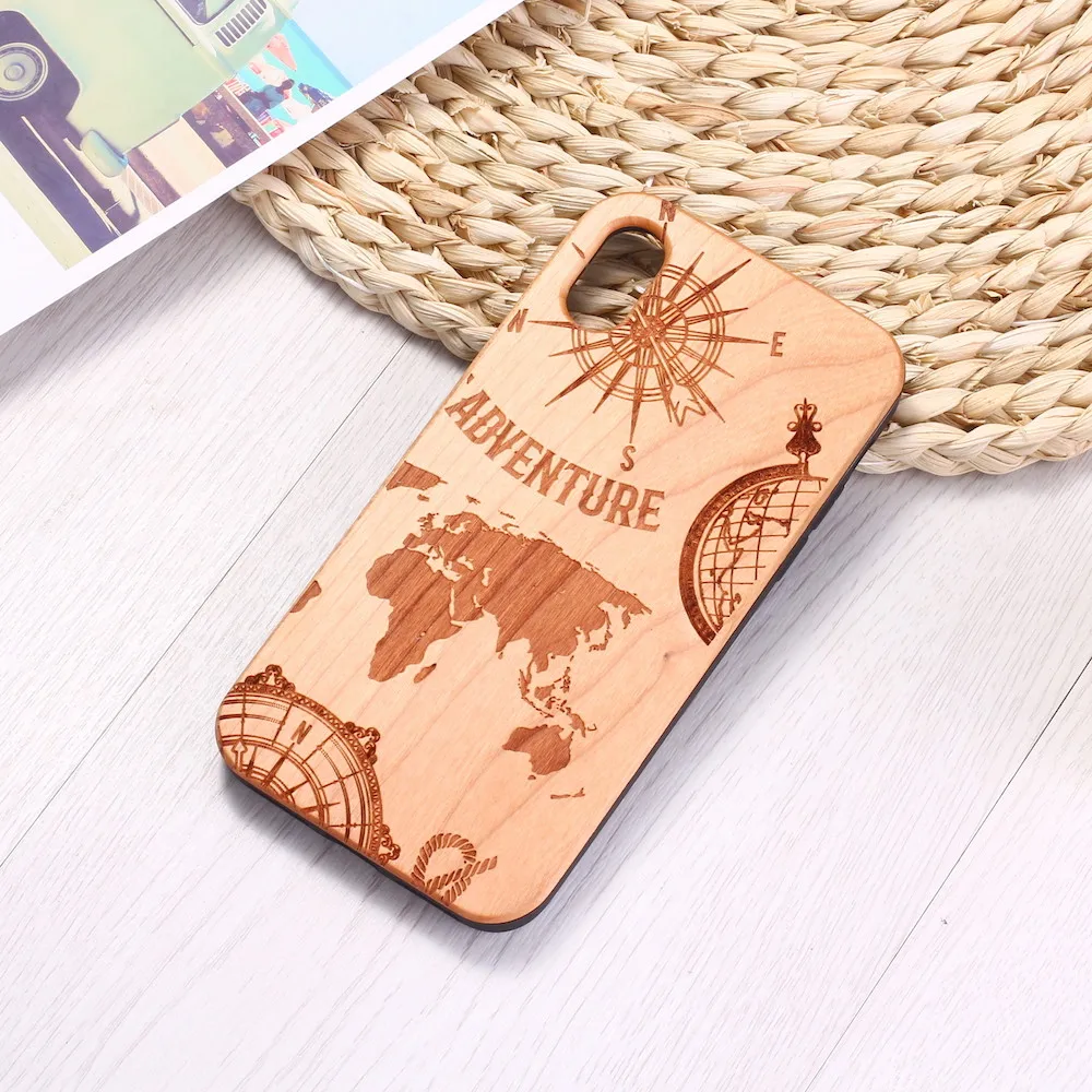 

Nautical World Map Travel Compass Engraved Wood Phone Case Funda For iPhone 6 6S 6Plus 7 7Plus 8 8Plus XR X XS Max 11 Pro Max