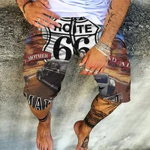 

Men's 3D Summer Fashion Shorts Hawaiian Beach Pants Drawstring Waist Loose Large Size S-6XL Route 66 Theme