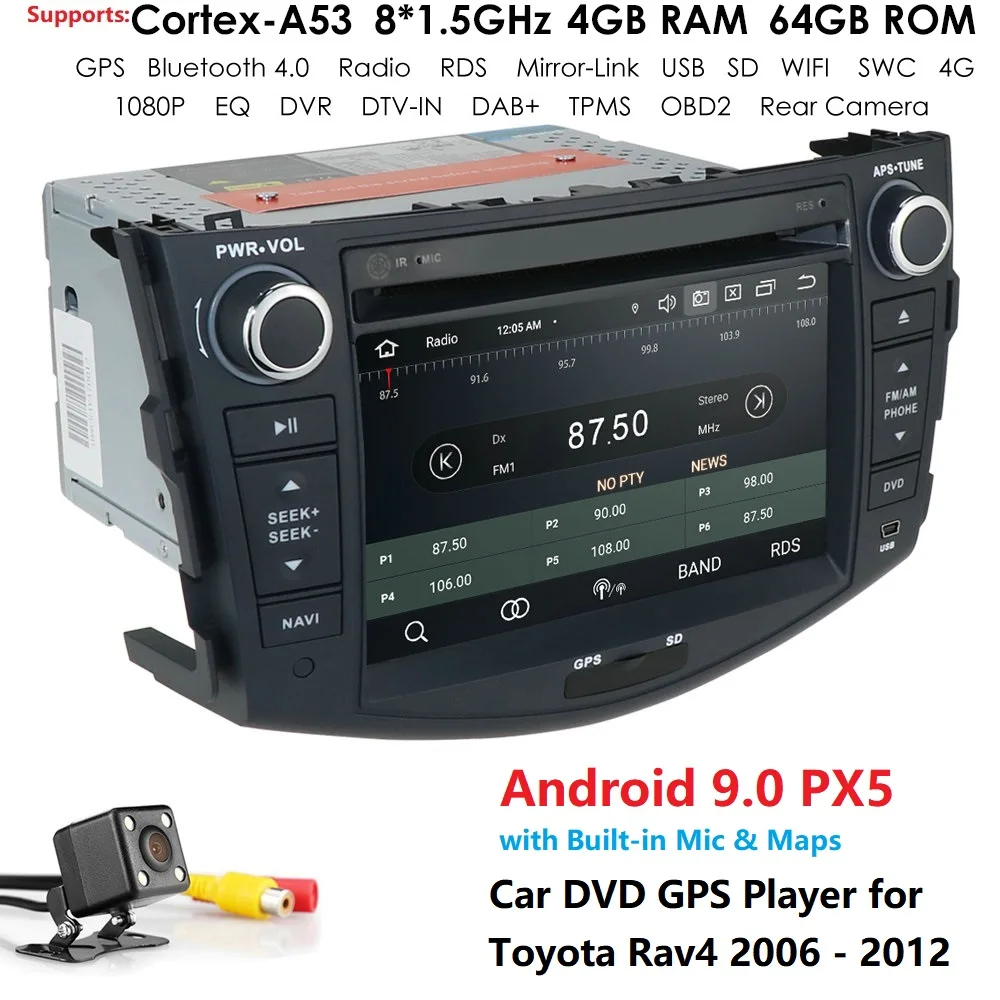

7" Touch Screen Android 9.0 Car Multimedia Player Radio Video MP5 Player 4G SWC free map