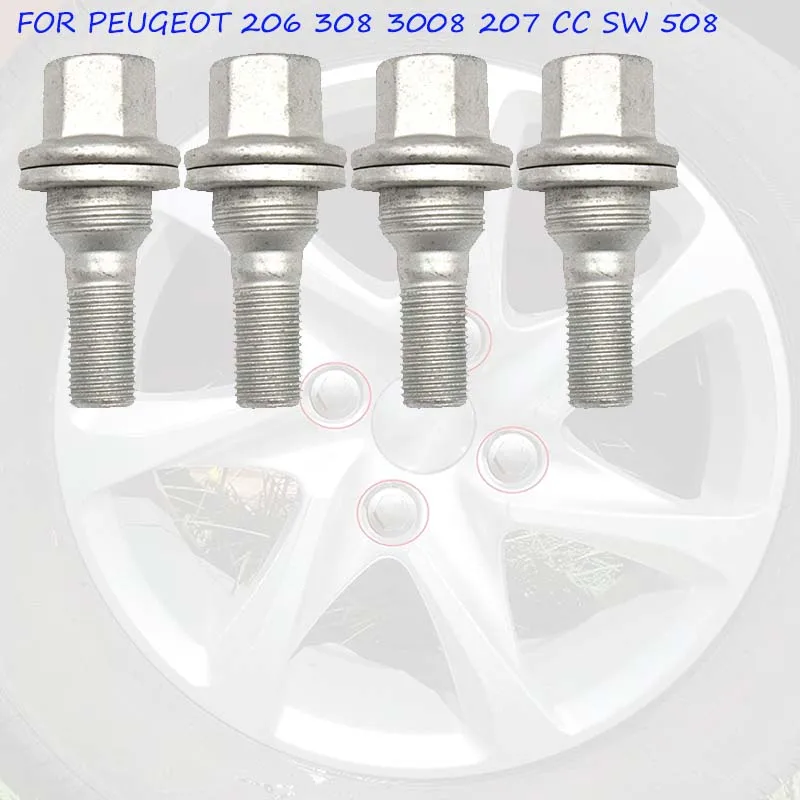 4x Wheel Nuts Bolts Flat Seat 17mm Hex For Peugeot 206 308 3008 207 Cc