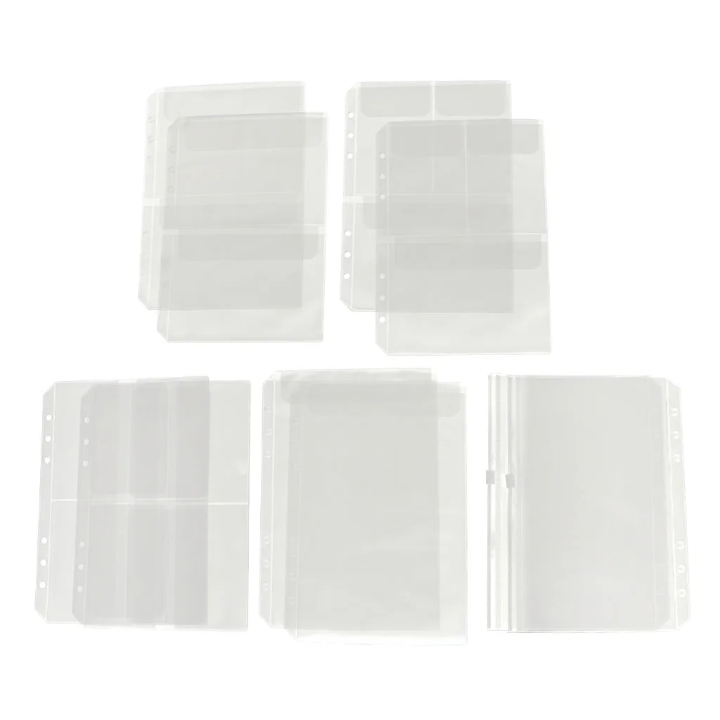 10 Pack A5 Binder Pocket with 6 Holes Binder Sleeves PVC Document Filling Bags Binder Folders - Fit for 6 Rings Notebook