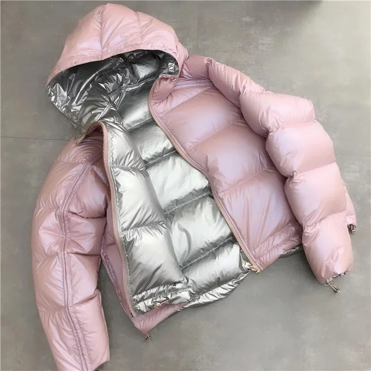 pink Зимняя женская куртка стиль модная одежда с обеих сторон Короткое Пальто Повседневное свободное женское белое пуховое пальто NZYD296A - Цвет: pink