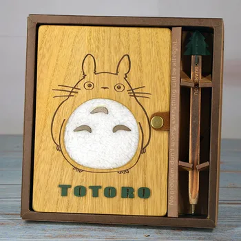 

My Neighbor Totoro Cartoon Anime Animals Action Figure Printed Creative Wood Notebook Journals Books Toy Set with Pen