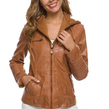 

Leather Jacket Women Gothic Faux Hoodies Spring Autumn Motorcycle Jacket Black Outerwear Faux Leather PU Jacket Coat HOT 2020