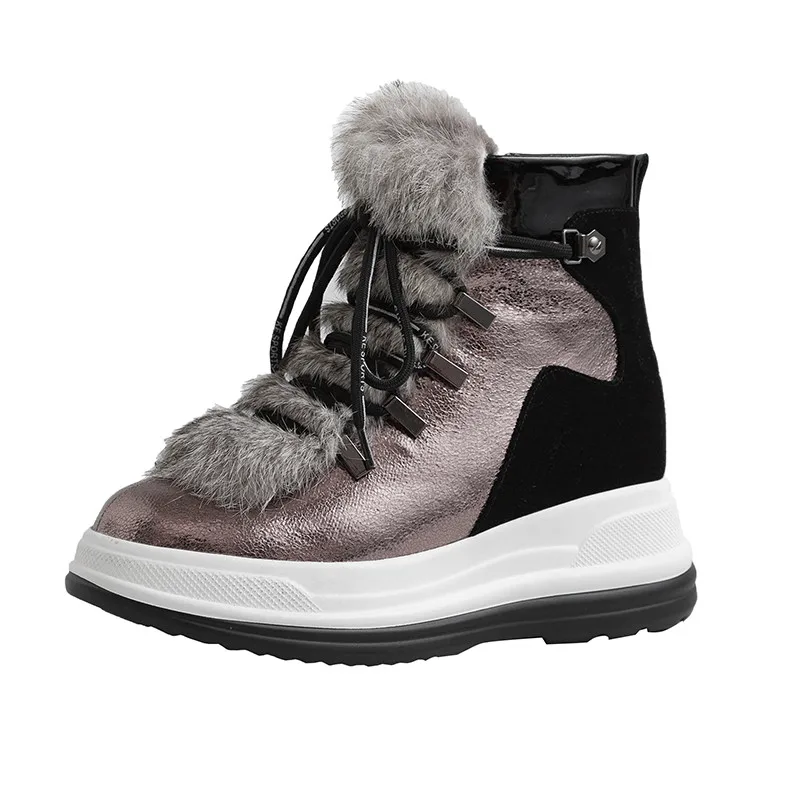 

2020 Brand Women Wool Ankle Boots Winter Warm Short Boots Genuine Leather Office Height Increasing Platform Boots